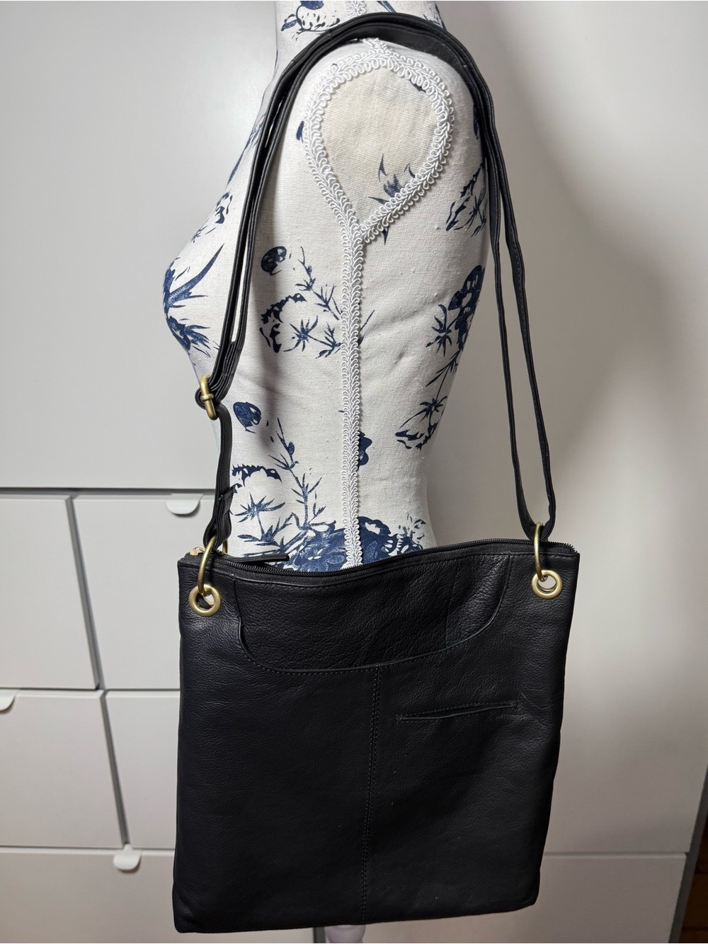 Classic Black Leather Crossbody with Gold Accents - Picture 2 of 7